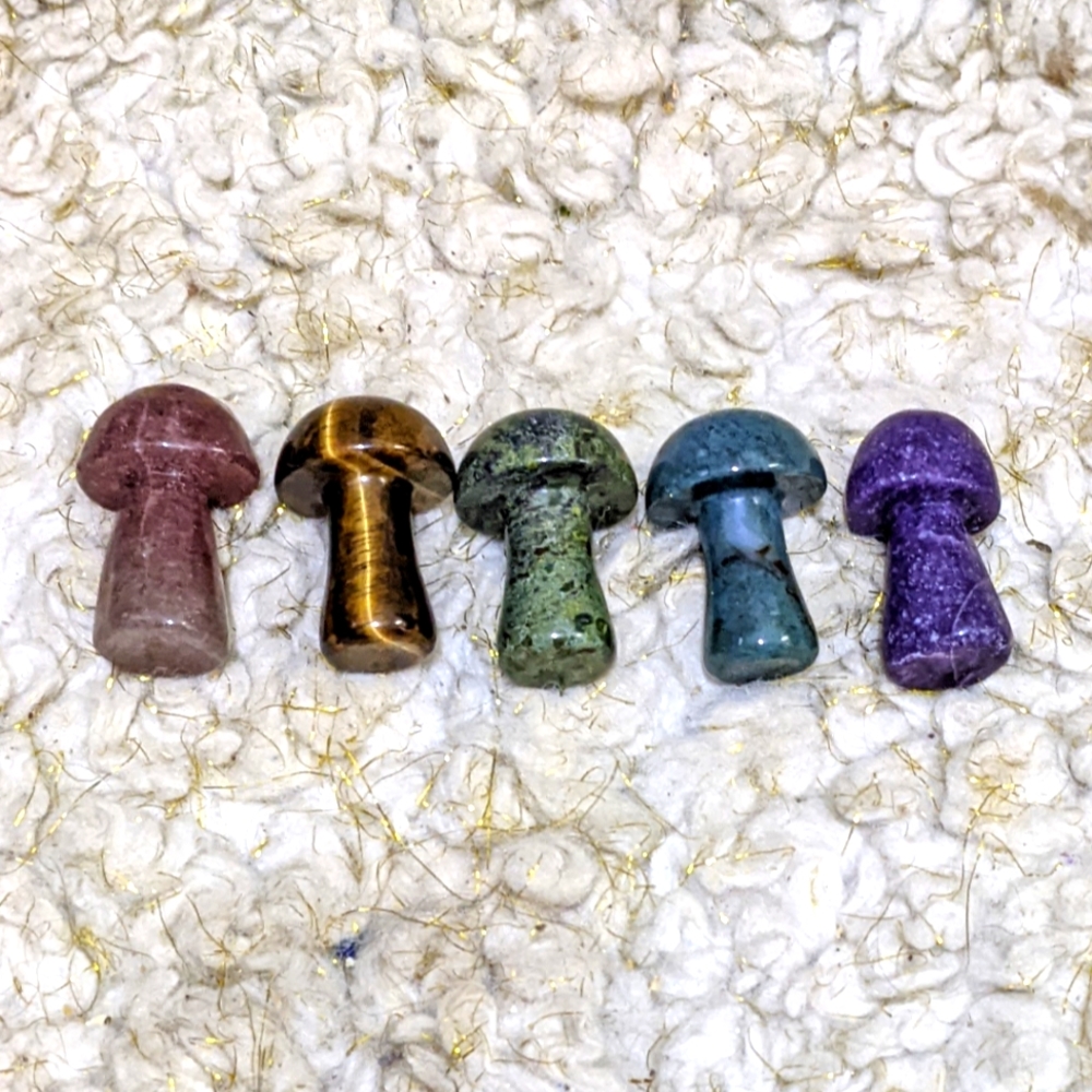 Hand Carved Gemstone Mushroom Lot